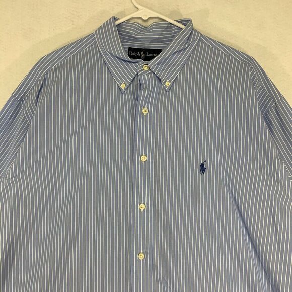 Ralph Lauren Yarmouth Shirt Size 17 1/2-34 Long Sleeve Button Front Blue Striped - Picture 2 of 10